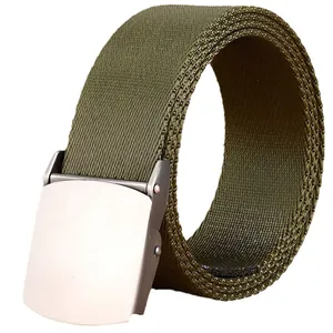 Olijfgroene nylon canvas riem met matzilveren gesp voor militaire outdoor-stijl