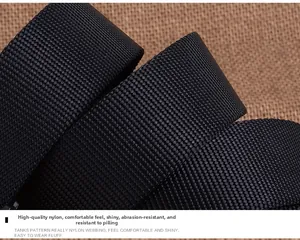 Detailed macro view of black nylon webbing with durable twill weave texture