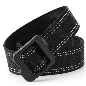 Ceinture tactique en nylon noir à séchage rapide avec coutures blanches et boucle mate