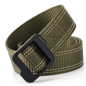 Ceinture tactique en nylon vert armée avec boucle en plastique et doubles surpiqûres