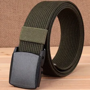 Men Outdoor Tactical Nylon Webbing Belt With Lightweight Plastic Smooth Buckle Breathable Casual Military Travel Waistband
