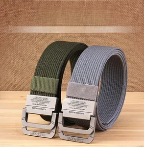 Détails de ceintures en nylon à double boucle D-ring en vert et gris sur bois