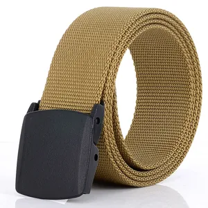 Men's outdoor khaki nylon belt with black YKK plastic buckle for security check