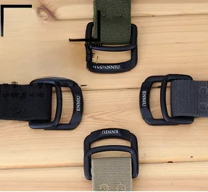 Selection of elastic nylon belts with matte double D-ring buckles in multiple colors