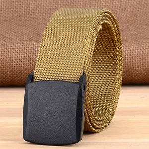 Close-up of tactical nylon belt with durable grid texture and matte black YKK buckle