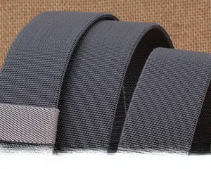 Close-up of deep gray nylon web belt with durable tank pattern weave texture