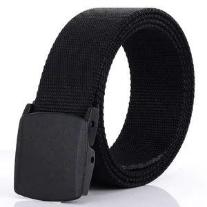 Men Casual Nylon Tactical Belt With Plastic Buckle Outdoor Non-Metallic Woven Waist Strap For Travel Sport Daily Wear