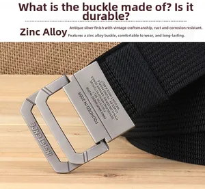 Détail de la boucle en D en alliage de zinc vintage et ceinture en toile de nylon noir