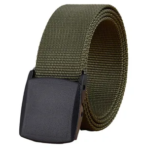 Army green tactical nylon belt with black YKK buckle for outdoor sports and activities