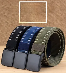 Detailed close-up of nylon belts in black, navy, and green with YKK plastic buckles