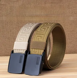 Detail of heavy duty solid nylon tactical belts with durable smooth plastic buckles