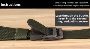Gros plan sur la ceinture tactique en nylon vert militaire avec boucle double anneau D