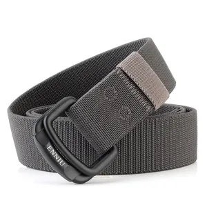 Men's charcoal grey elastic nylon belt with matte black double ring buckle by ENNIU