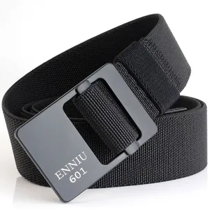 Ceinture tressée élastique pour homme avec boucle en alliage noir et logo ENNIU 601
