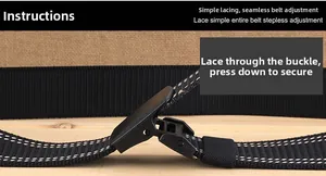 Instructional guide for step-less adjustment on a heavy duty nylon belt with YKK buckle