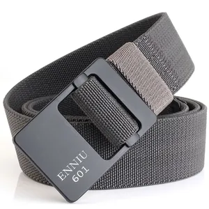 Ceinture tressée élastique gris foncé pour homme avec boucle en alliage noir mat