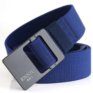 Ceinture tressée élastique pour homme bleu marine avec boucle en alliage noir mat