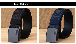 Detail of navy and black nylon belts with geometric patterns and matte buckles