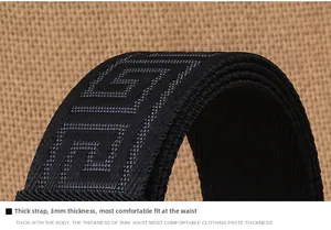 Detail view of 3mm thick black nylon tactical belt with Greek Key geometric pattern