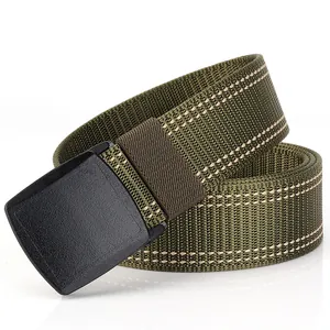 Olive green nylon tactical belt with black YKK buckle for outdoor travel use