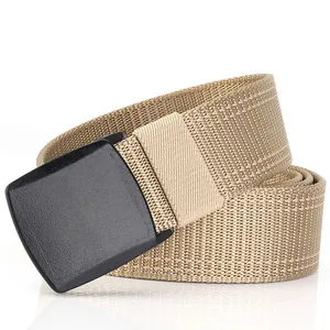 Tactical khaki nylon web belt with black YKK buckle for men in heavy duty outdoor style