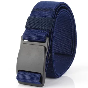 Deep blue stretch nylon woven belt with a matte black POM buckle for outdoor casual wear