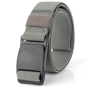 Tactical elastic nylon belt in sage green with durable matte black plastic POM buckle