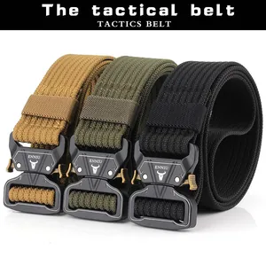 Three-color tactical nylon belts featuring quick-release metal buckles and durable webbing