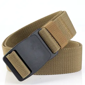 Close-up of tactical nylon stretch belt with matte black POM buckle and reinforced stitching