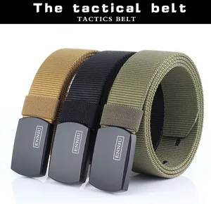 Nylon tactical belts in khaki, black, and army green with matte finish metal buckles