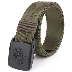 Ceinture homme en toile vert armée avec motif dragon jacquard et boucle automatique