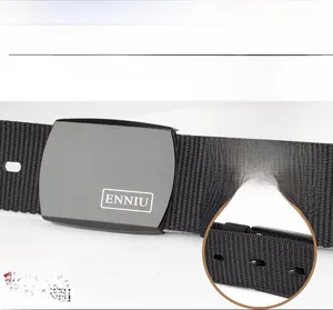Detail of tactical nylon belt with black metal double hook buckle and quick release mechanism