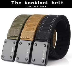 Nylon tactical belts in black, khaki and army green with matte metal buckle detail