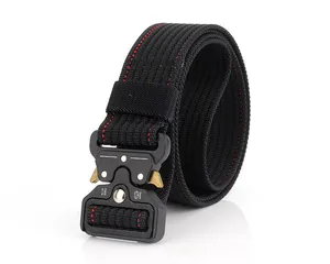 Close-up of tactical nylon belt with cobra quick-release buckle and 24kN tensile strength
