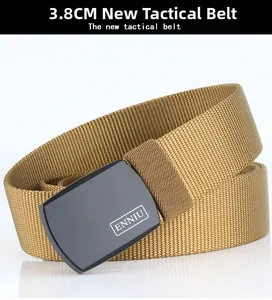 Close-up of 3.8cm tactical nylon belt in khaki with matte black insertion buckle