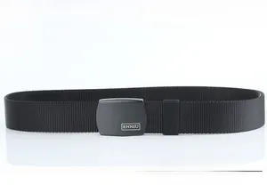 Detail of a tactical nylon belt with heavy-duty metal quick release buckle