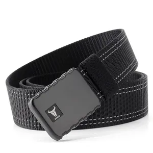 Ceinture tactique tissée pour hommes avec boucle logo taureau, séchage rapide noir