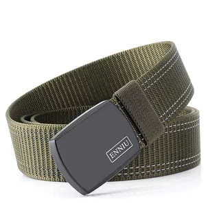 Ceinture tactique en nylon vert olive avec coutures réfléchissantes et boucle noire