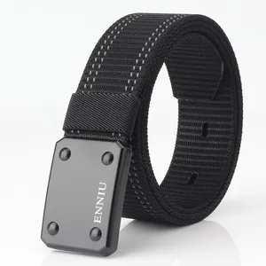 Men Heavy Duty Tactical Nylon Belt With Zinc Alloy Double Hook Buckle Reflective Stripes Outdoor Adjustable Waistband