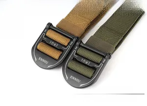Close-up of quick-release metal tactical buckle with 3kN load rating and nylon webbing