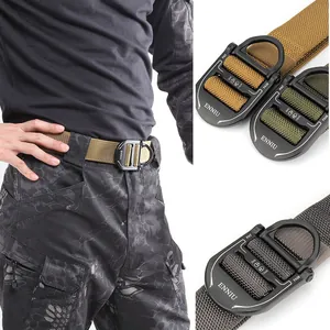 Detail of military nylon tactical belts with quick release alloy buckles in various colors