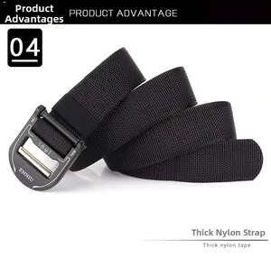 Close-up of durable black nylon tactical belt with reinforced metal buckle and thick weaving
