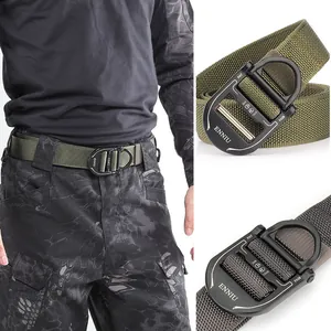 Tactical nylon belt with quick release alloy buckle in olive green and grey colors