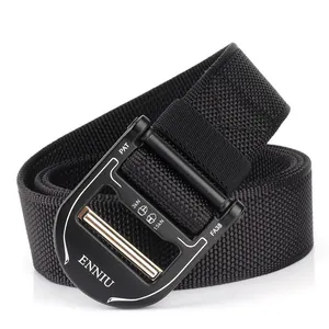 Durable black nylon tactical belt with heavy duty metal buckle in a spiral curve layout