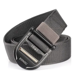 Detail of ENNIU tactical belt black alloy buckle with engraved load parameters FA38