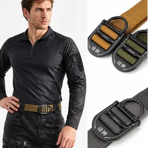 Tactical nylon belt with quick-release alloy cobra buckle and integrated D-ring loop