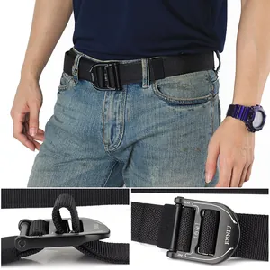 Men's black nylon tactical belt with matte quick release alloy buckle for outdoor use
