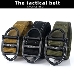 Nylon tactical belts in sand, black, and army green with heavy-duty metal alloy buckles