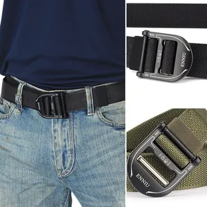 Detail of outdoor tactical nylon belt with heavy-duty alloy quick-release buckle