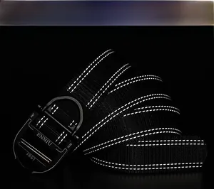 Detail of tactical nylon belt showing triple reflective stitching and heavy-duty buckle